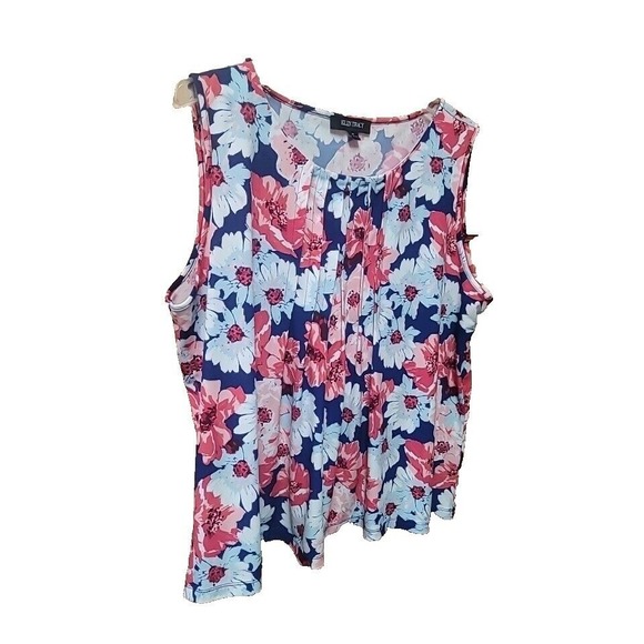 Ellen Tracy Women's Floral Round Neck Front Pleats Sleeveless Top XL Work Spring - Picture 1 of 8